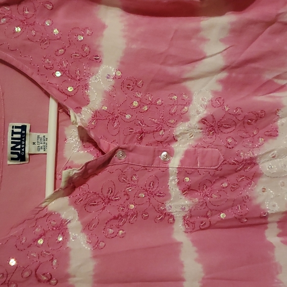 Uniti Casual women's M pink cotton tie dye thinner cotton shirt - Picture 3 of 4